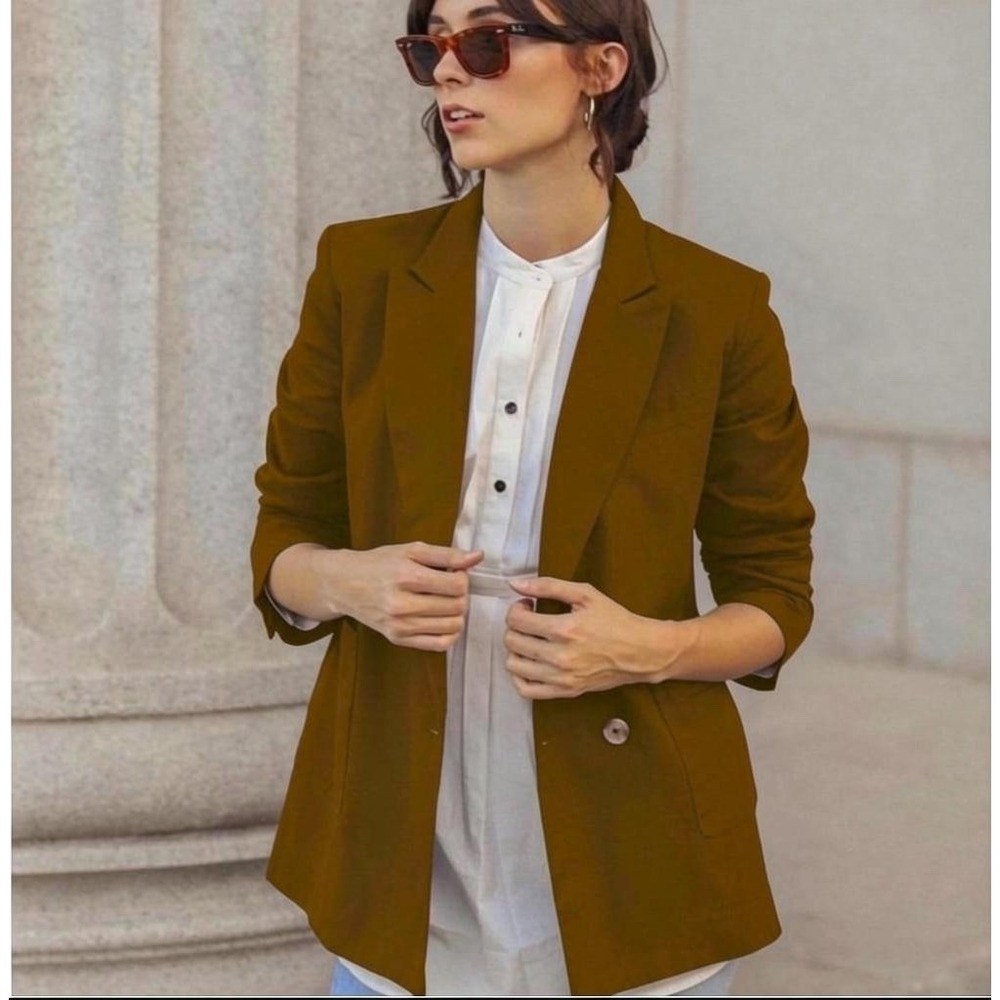 Mille | Caroline Blazer Small Brown Cotton Twill Single Button Jacket Fall